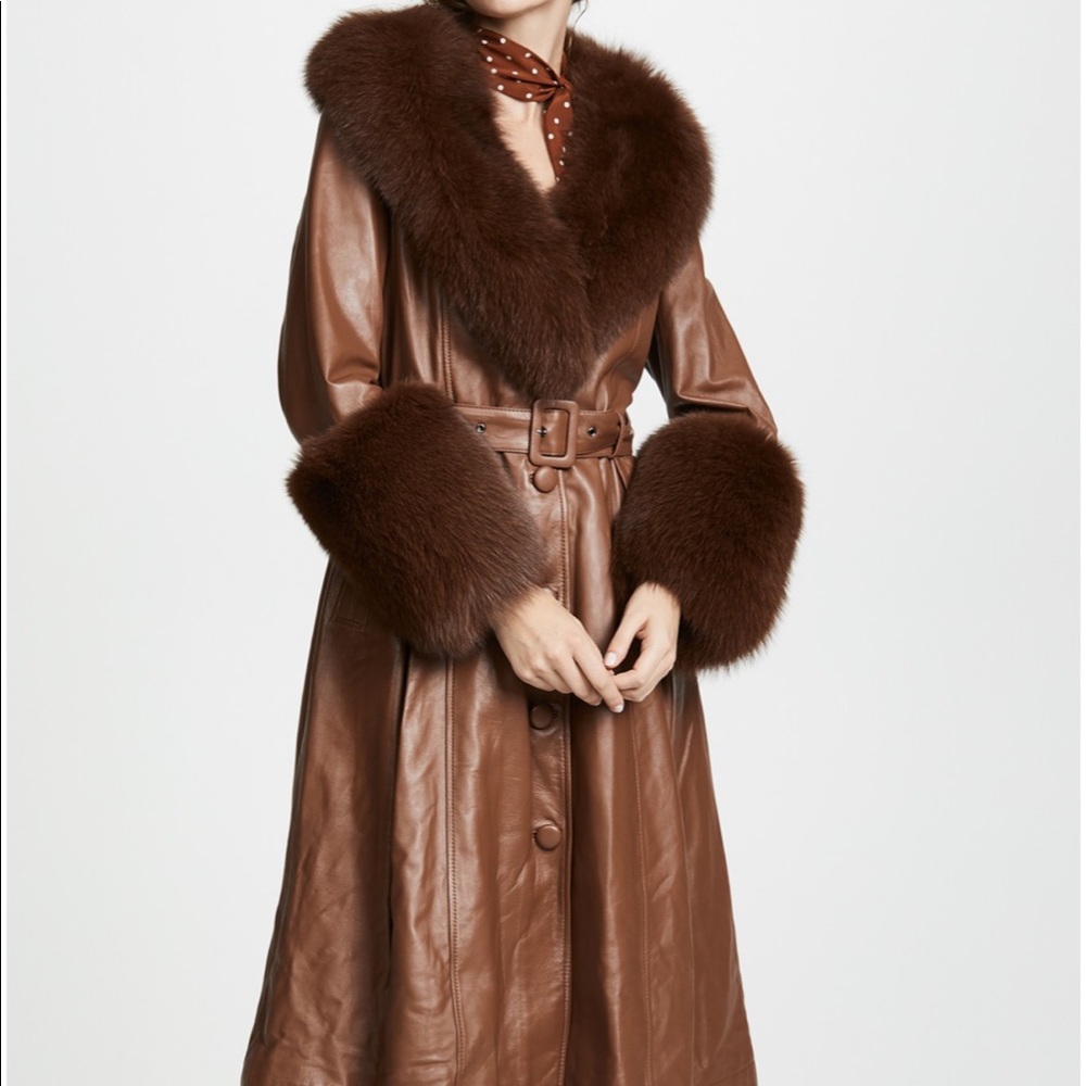 Saks Potts Foxy Brown Leather fur coat size 2 New